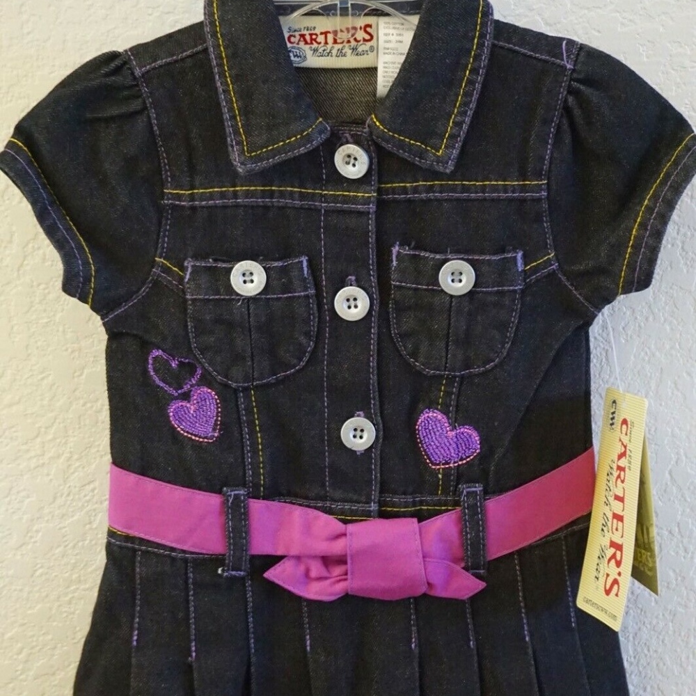 CARTERS WATCH THE WEAR Toddler Girls Jean Denim Heart Dress Sz. 24 Months NEW